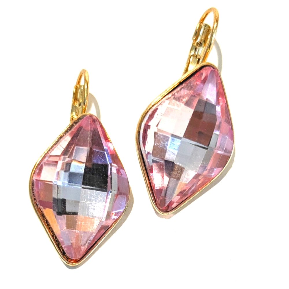 🟣Elegant Faceted Pink and Gold Drop Earrings NWOT